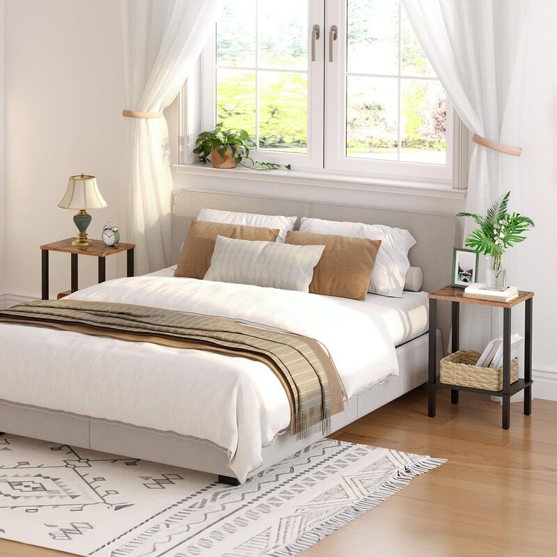 HOOBRO End Tables Set of 2, Side Table with 2-Tier Storage Shelves, Tall Nightstand with Faux Rattan Decoration, Sofa Table for