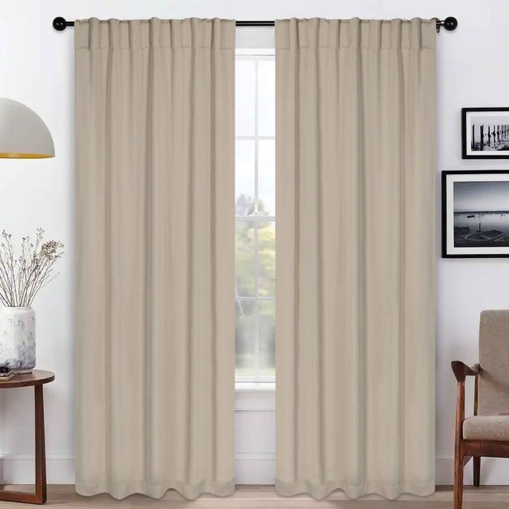 Blackout Window Curtains Set of 2 Solid Room Darkening Back Tab Panels