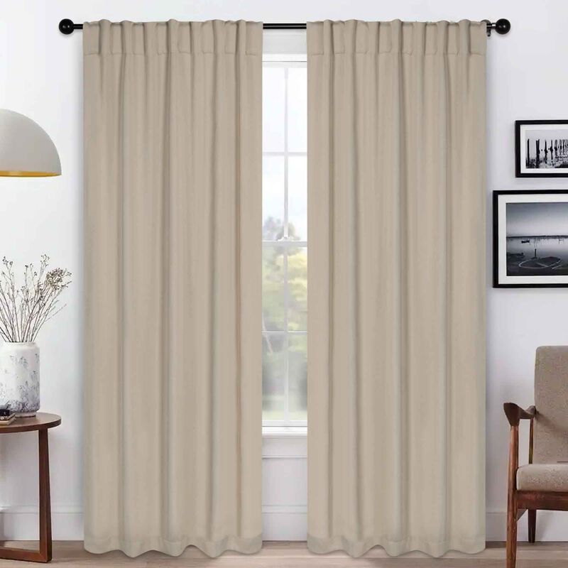Blackout Window Curtains Set of 2 Solid Room Darkening Back Tab Panels image number 1