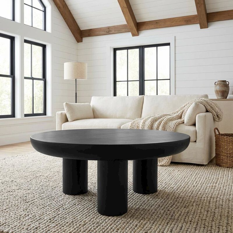 Starlight Canyon Home Black Concrete Top Coffee Table with Plywood Frame and Durable Cement Legs image number 2