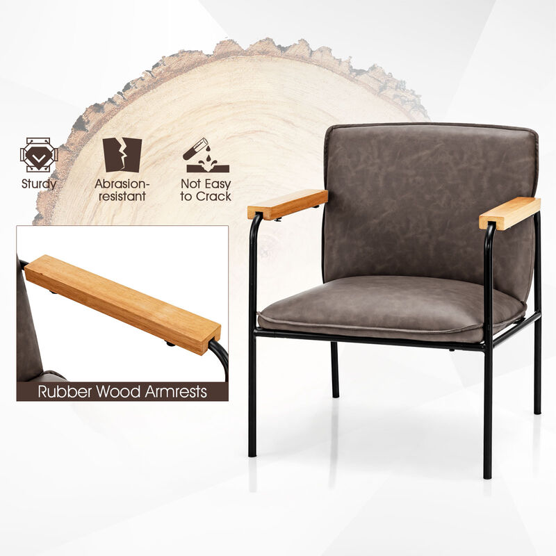 PU Leather Accent Chair with Rubber Wood Armrests