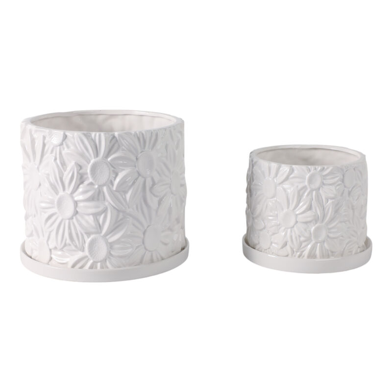 S/2 6/8" Daisy Flower Planter, White image number 2