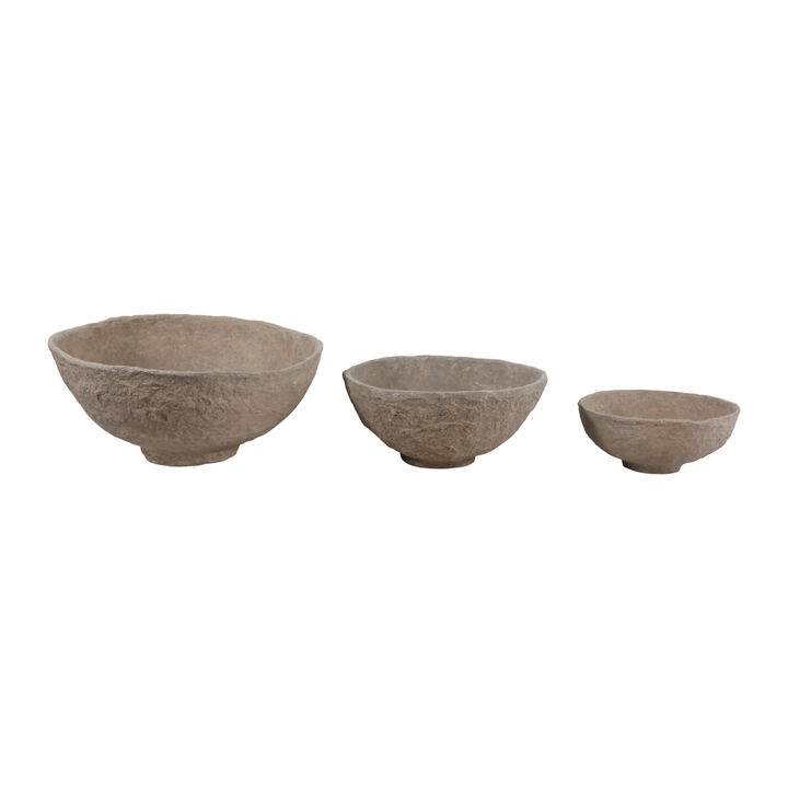 S/3 Paper Mache Bowls, Taupe
