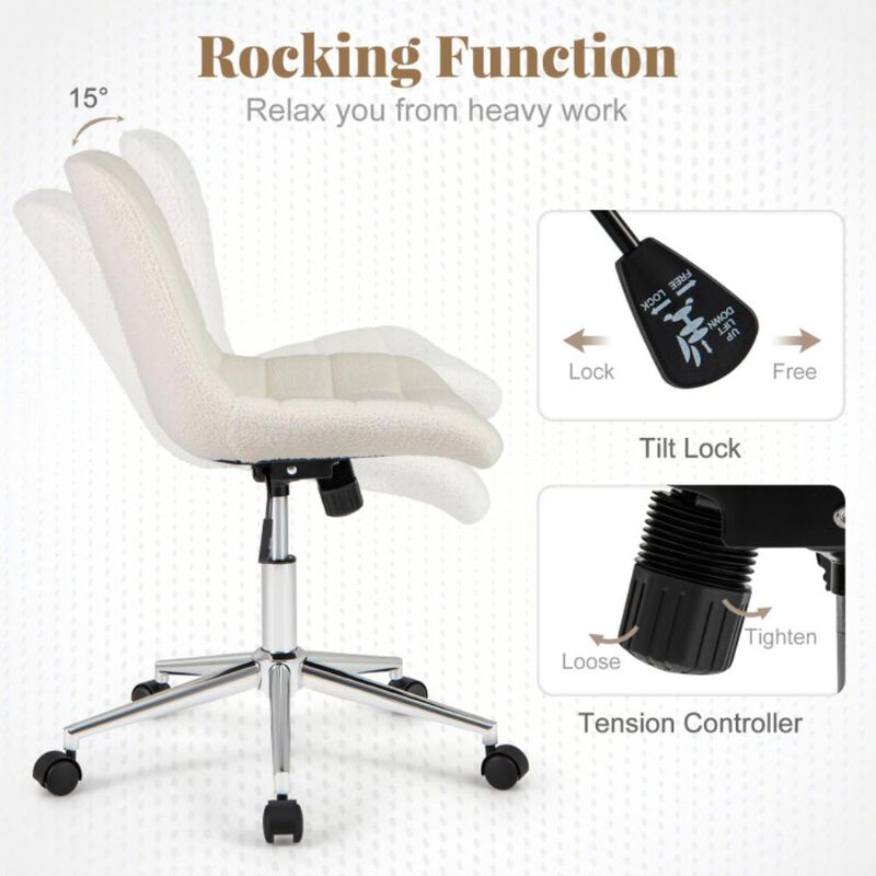 Hivvago Teddy Fleece Armless Office Chair Makeup Vanity Chair