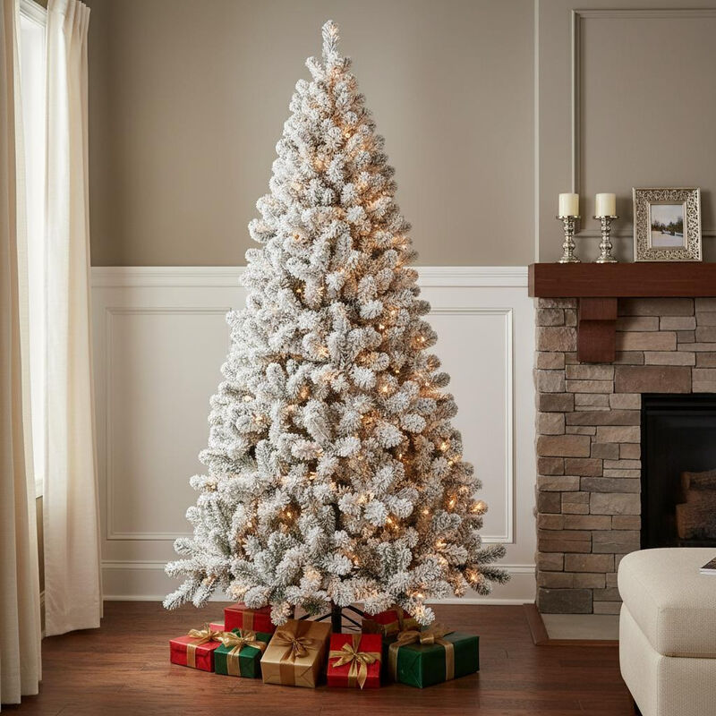 HomeRoots 6' Pre Lit Full Flocked Spruce Christmas Tree image number 1