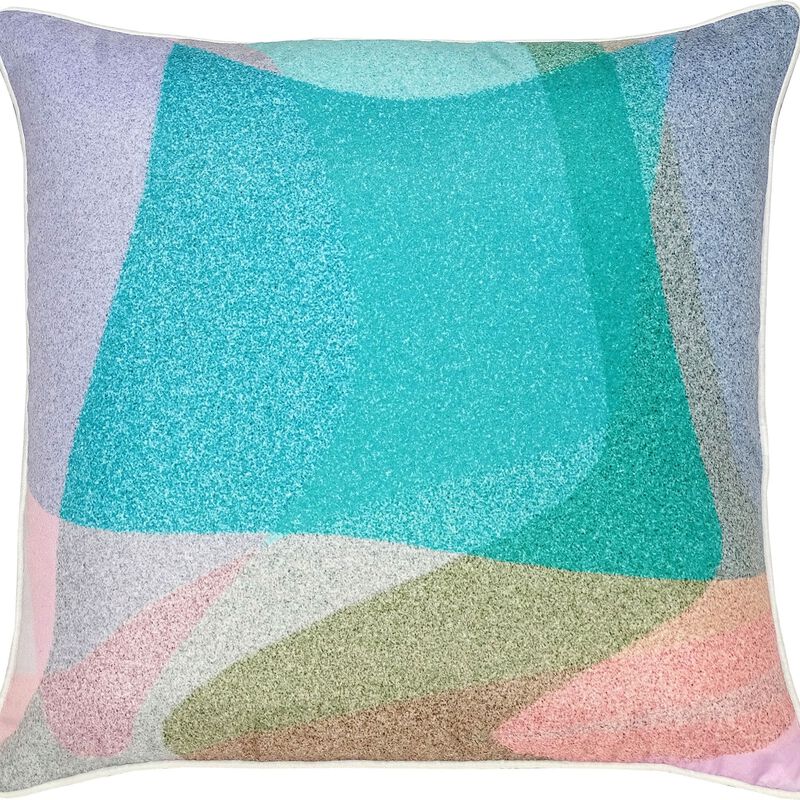 22" Blue and Pink Sparkly Abstract Square Outdoor Patio Throw Pillow