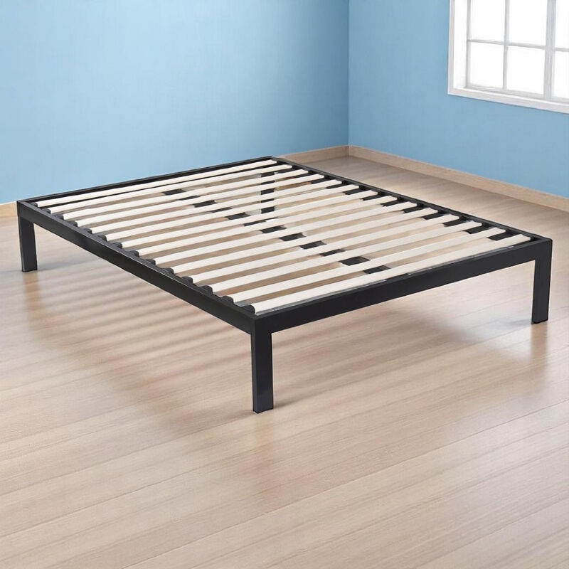 Modern Metal Platform Bed Frame with Wood Slats &ndash; Strong Support, Quiet Design, No Box Spring