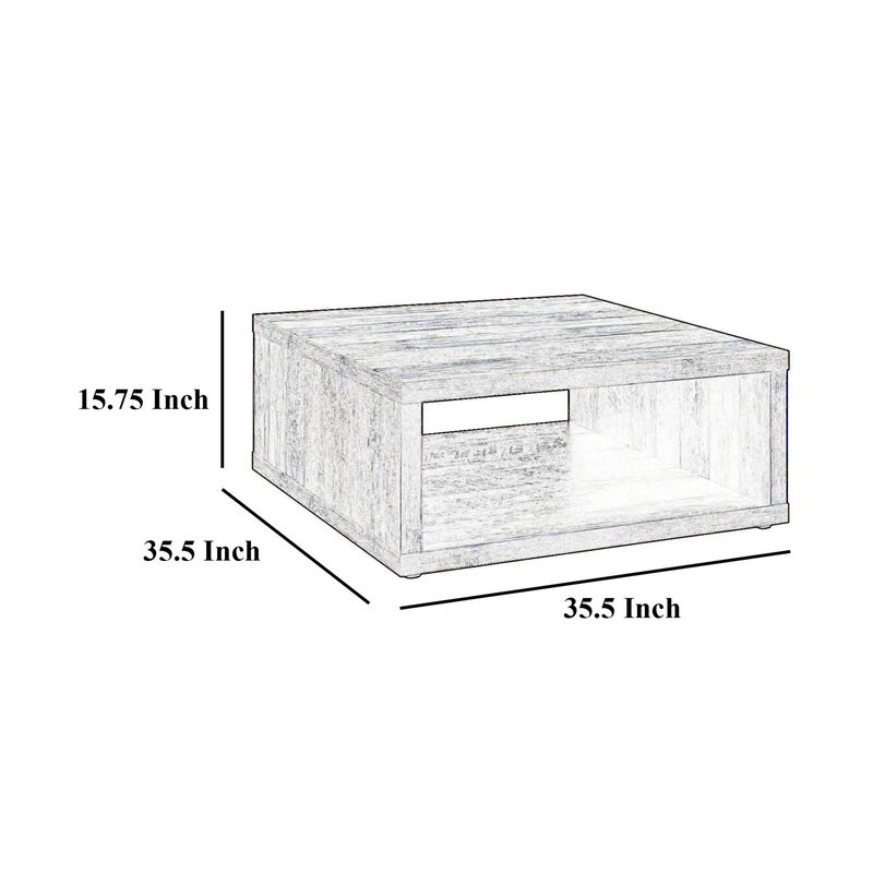 Rizz Coffee Table, Square Cube Design Open Shelf, 36 Inch Light Brown