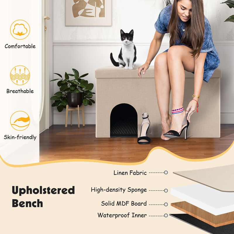 Cat Litter Box Enclosure Hidden Furniture with Urine Proof Litter Mat image number 4