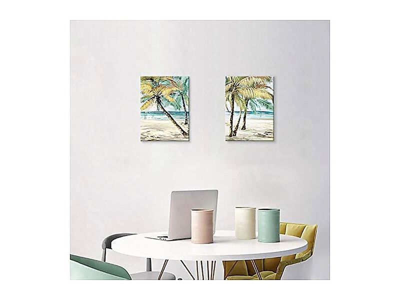 Beach Palm Trees Wall Art Abstract Coastal Seascape Hand Painted Canvas Living image number 3