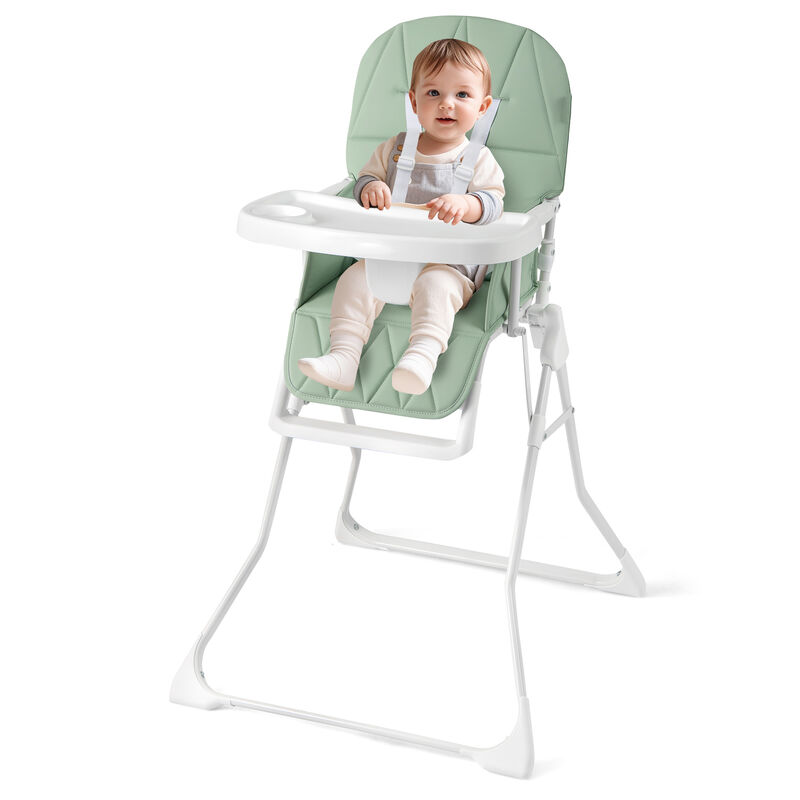 Space-Saving Highchair with PU Seat and Adjustable Feeding Tray