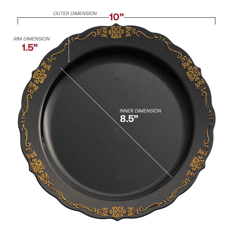 Black with Gold Vintage Rim Round Plastic Dinnerware Value Set (120 Sets) image number 2
