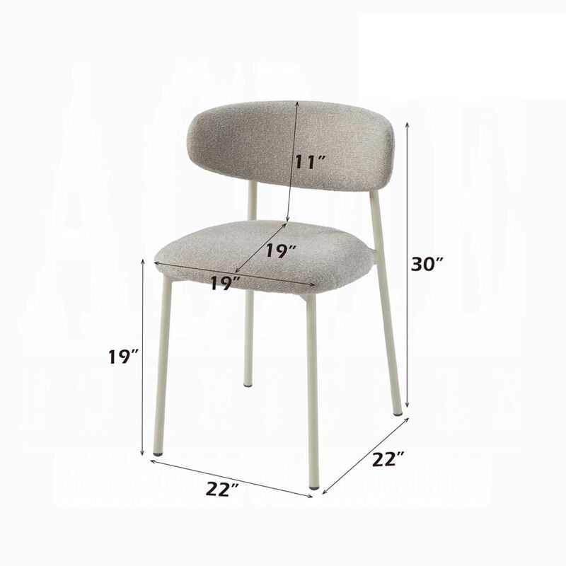Sinra Side Dining Chair Set of 2, Light Gray Fabric, White Metal Frame - Benzara