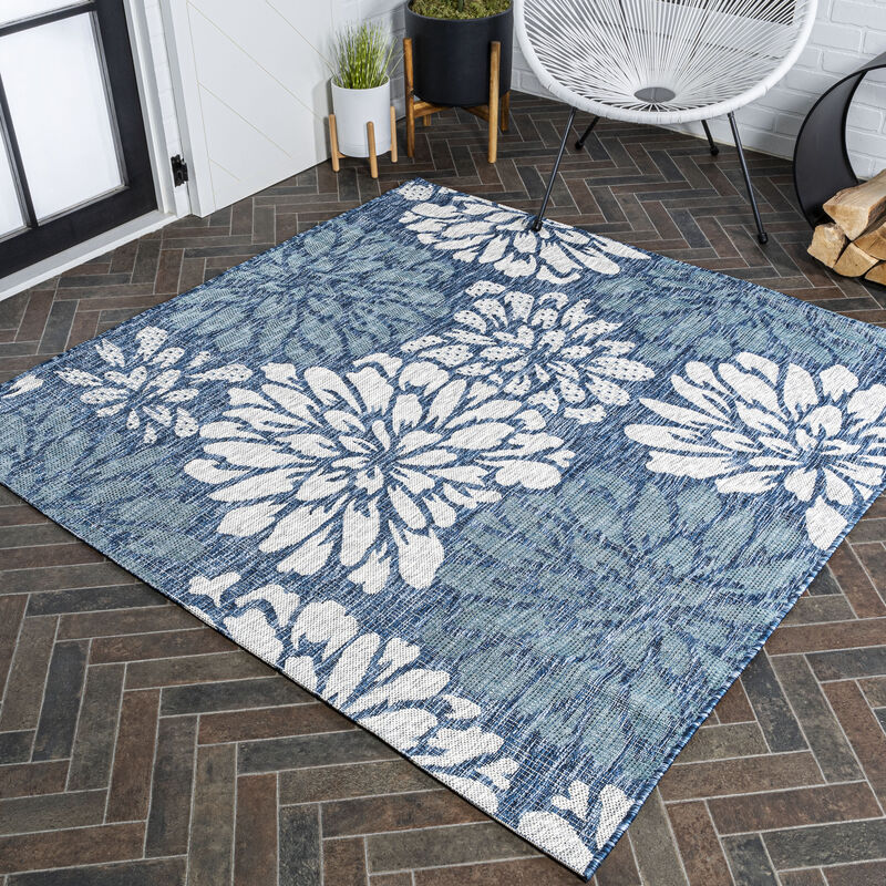 Zinnia Modern Floral Textured Weave Square Indoor/Outdoor Area Rug