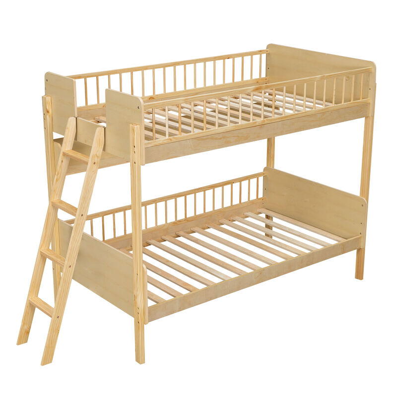 Merax Twin-Over-Twin White Wooden Bunk Bed with 3 Storage Shelves