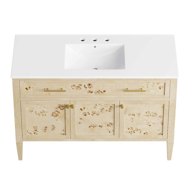 Modway Elysian 48" Wood Single Bathroom Vanity in White Burl with Ceramic Sink Basin image number 7