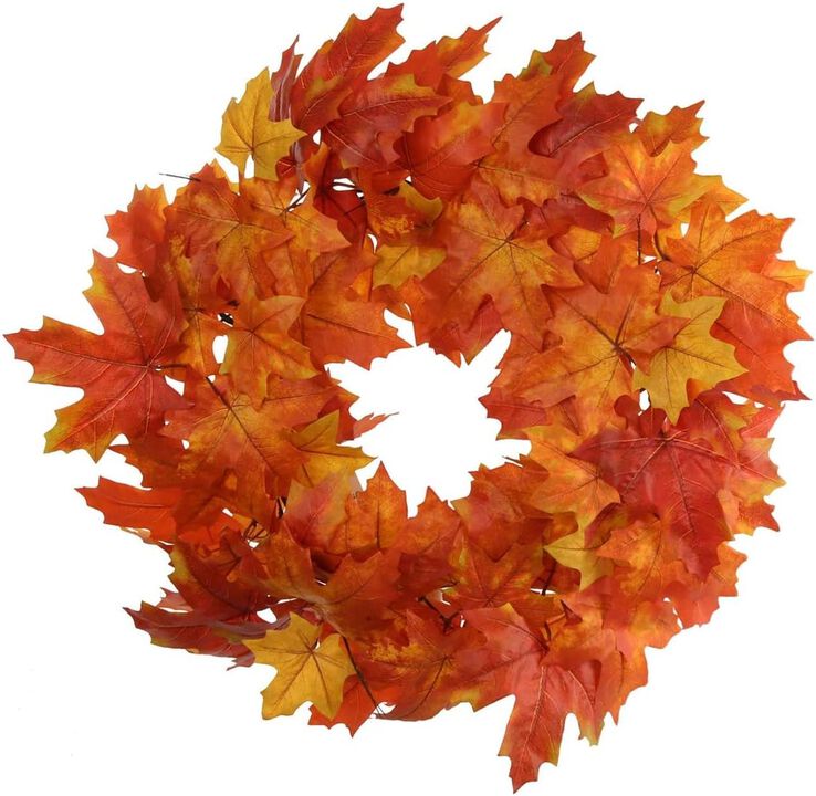 24-Inch Maple Leaf Wreath: Autumn Decor with Lifelike Details | Fall Accents for Home and Office | Seasonal Wreath for Stunning Harvest Displays