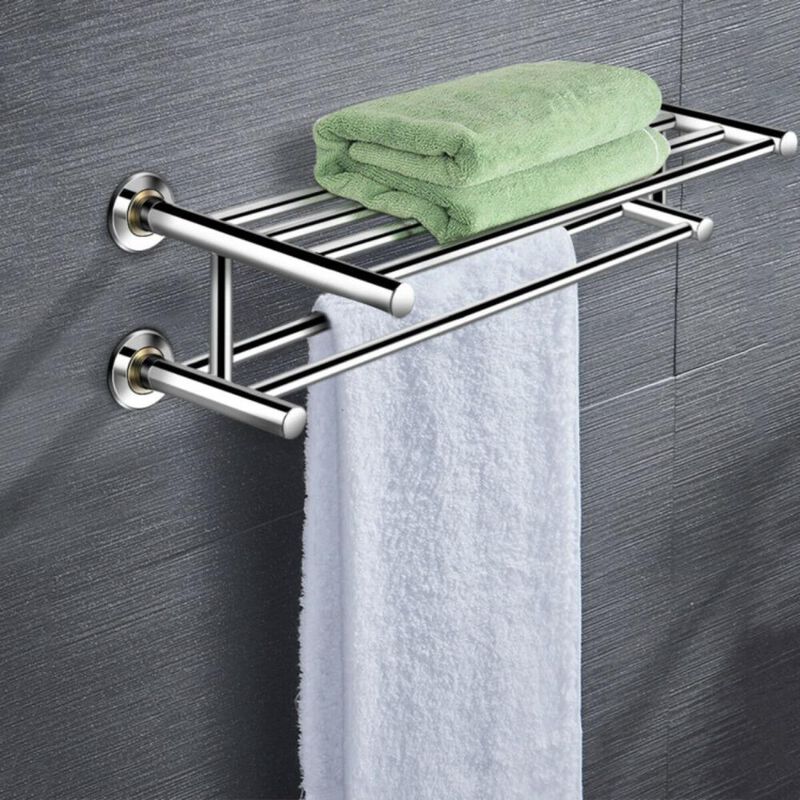 Hivvago 24 Inch Wall Mounted Stainless Steel Towel Storage Rack with 2 Storage Tier