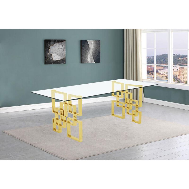 Best Quality Furniture 94 large clear glass dining table w/ gold color stainless steel base