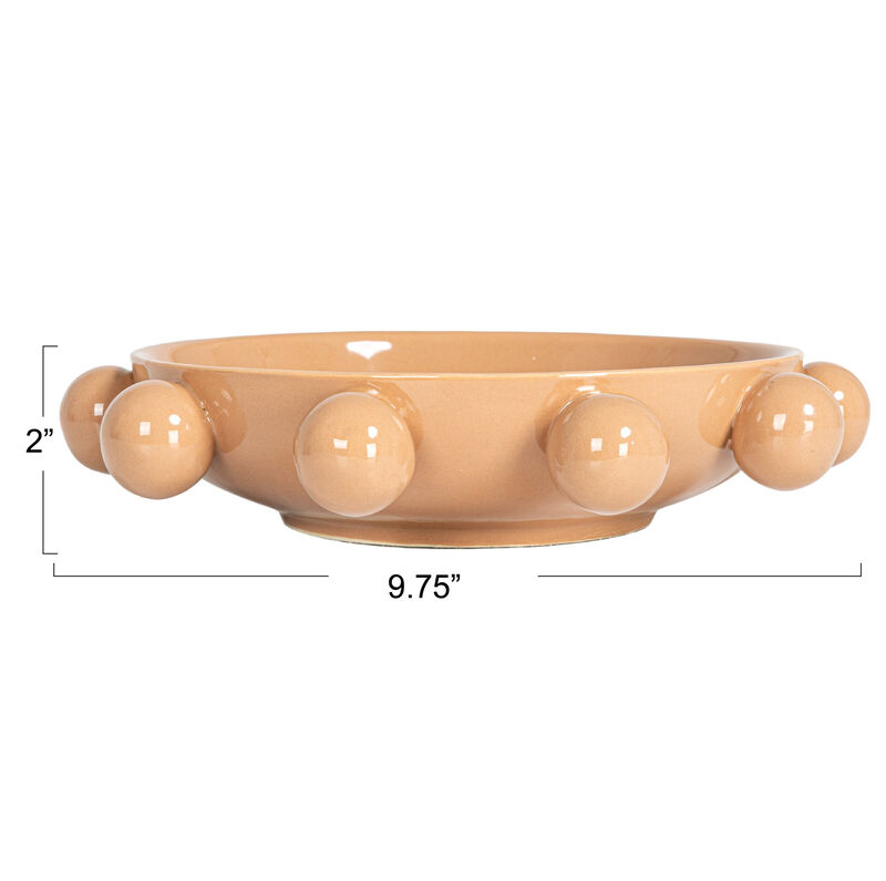 9.75 Inches Stoneware Bowl with Orbs and Reactive Glaze, Nude image number 2