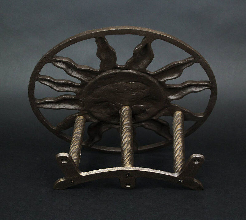 Cast Iron Sun Face Decorative Wall Mounted Hanging Garden Hose Holder Bronze image number 3