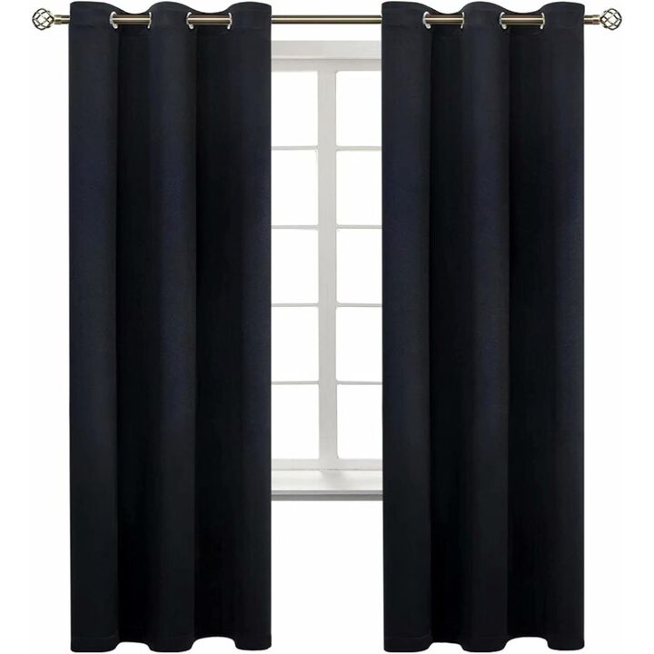 2-Panel Black Thermal Insulated Curtains