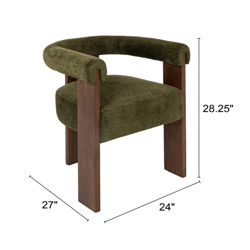 Barrel Back Accent Chair with Velvet Upholstery and Wood Frame, Green image number 2