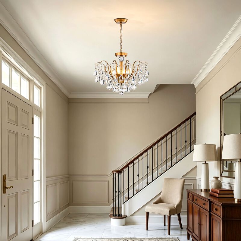 Evelyn 20 Inches 6 Lights Glam Crystal Chandelier - Medium‑gloss Brushed Brass Finish image number 6