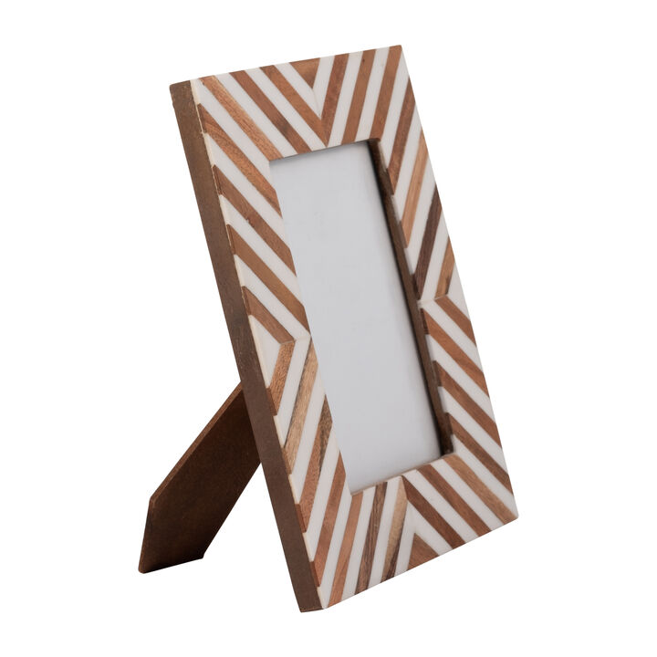 Resin,4x6 Herringbone Lines Photo Frame,white/wood