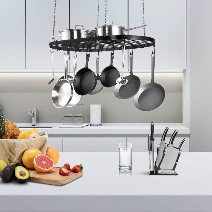 Ceiling Mounted Pot Rack with 12 Hooks, Heavy-Duty Hanging Pan Organizer for Kitchen