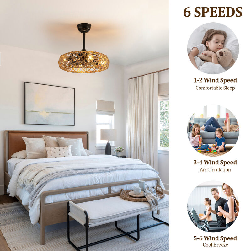 ELEMENT ACE 19 Inch Hemp Rope Woven Dimmable Ceiling Fan with 7 Blades, Reversible DC Motor, Remote & App Control, Adjustable Light Colors, Quiet 6-Speed Operation for All Season Use image number 6