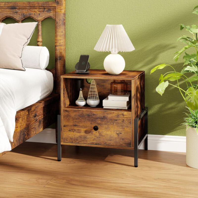 Hivvago Nightstand with Charging Station and Drawer Sofa Side Table