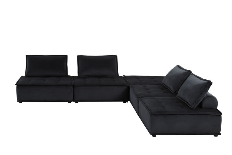 Alaya 5pc Foam Modular Sectional Sofa with Ottoman, Black Velvet Upholstery