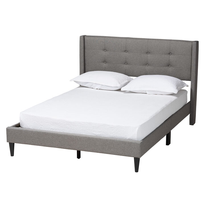 Baxton Studio Casol Mid-Century Modern Grey Fabric Upholstered Queen Size Platform Bed