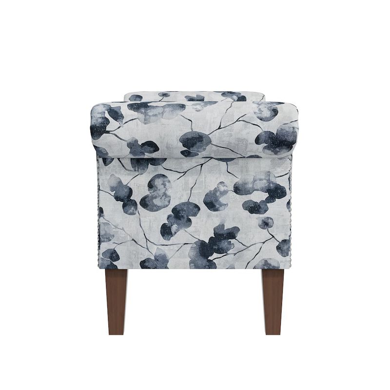 HL Home Furnishings Rolled Arm Storage Ottoman in Black Floral Bonsai