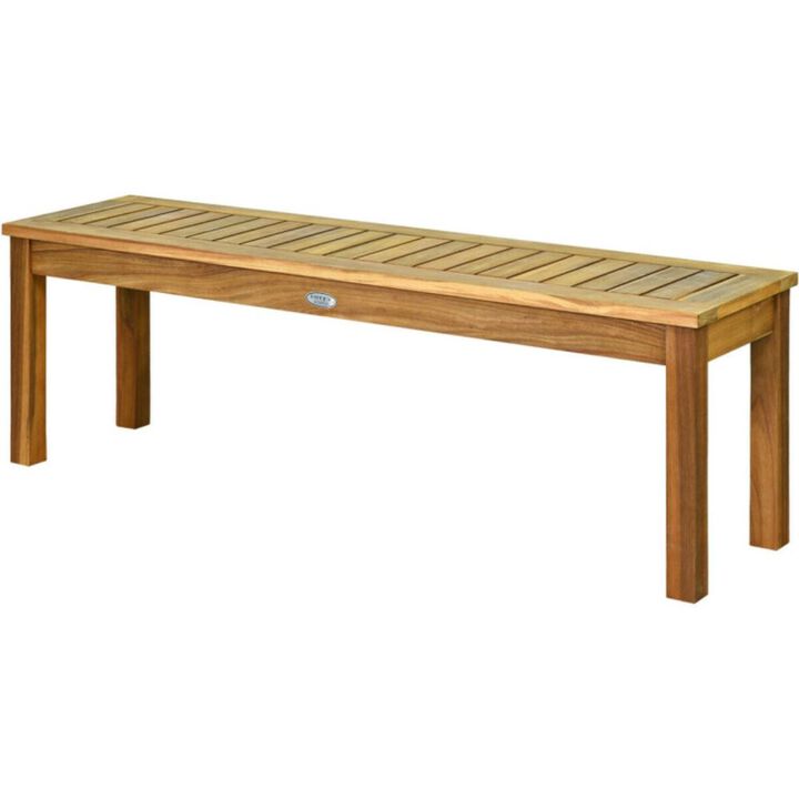 Hivago 52 Inch Outdoor Acacia Wood Dining Bench Chair