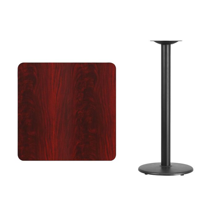 Flash Furniture Stiles 30'' Square Mahogany Laminate Table Top with 18'' Round Bar Height Table Base