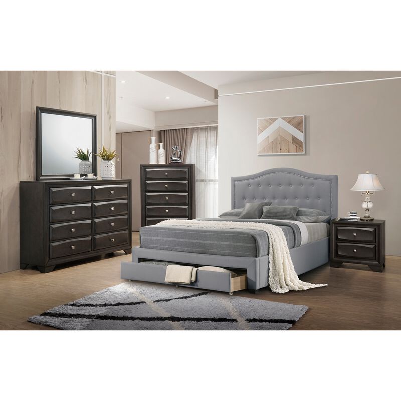 Streamdale Light Grey Twin Bed with Drawer Storage & Button Tufted Headboard image number 8