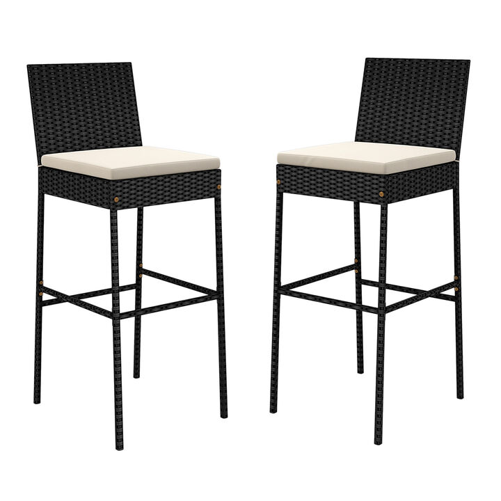 Set of 2 Wicker Barstools with Ergonomic Backrest for Patio or Balcony