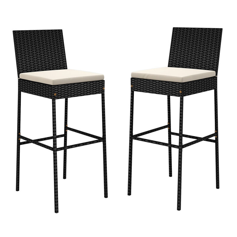 Set of 2 Wicker Barstools with Ergonomic Backrest for Patio or Balcony