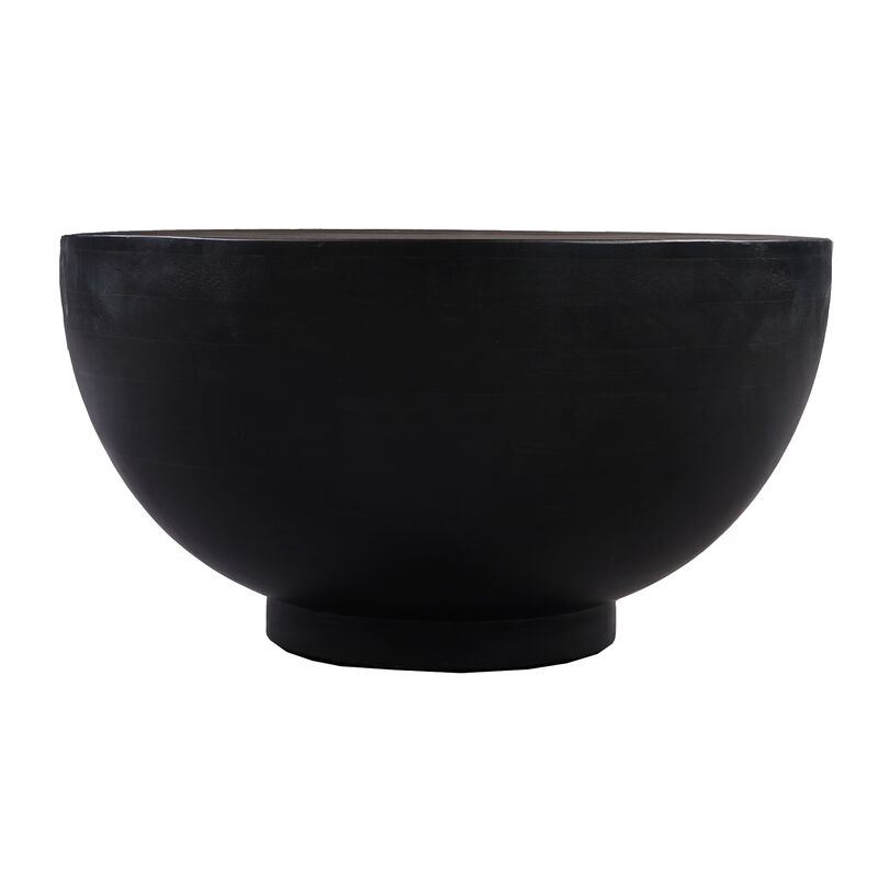 30 Inch Modern Art Coffee Table, Round Drum Shape, Solid Mango Wood, Matte Black