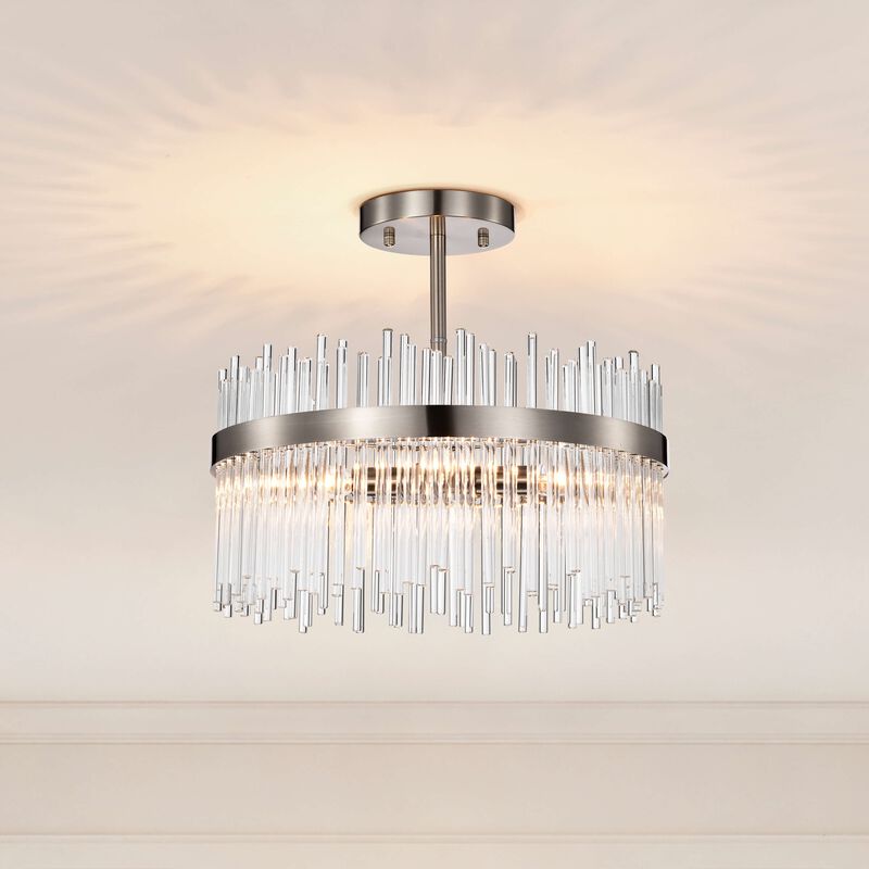 Elisa 17" 4-light Satin Nickel Finish Flush Mount with Clear Glass Bars image number 5