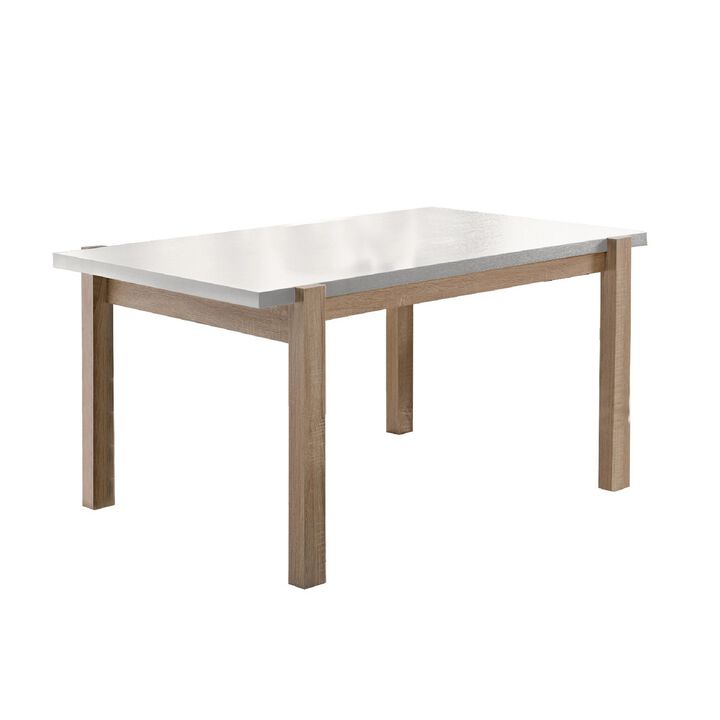 Rectangular Wooden Dining Table with Straight Legs, White and Brown-Benzara