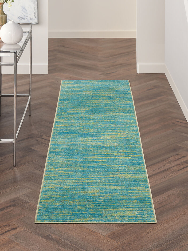 Nourison Essentials NRE01 Blue/Green 2'2" x 12' Rug image number 7