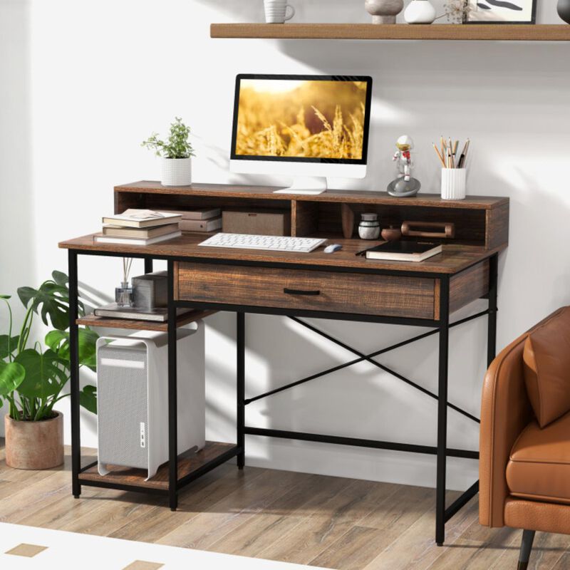 Hivvago Computer Desk with Monitor Stand Drawer and Shelves