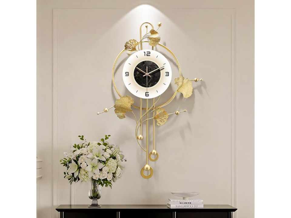 28" x 18" Large Gold Wall Clock - Battery Operated Modern Wall Art for Living Room & Office