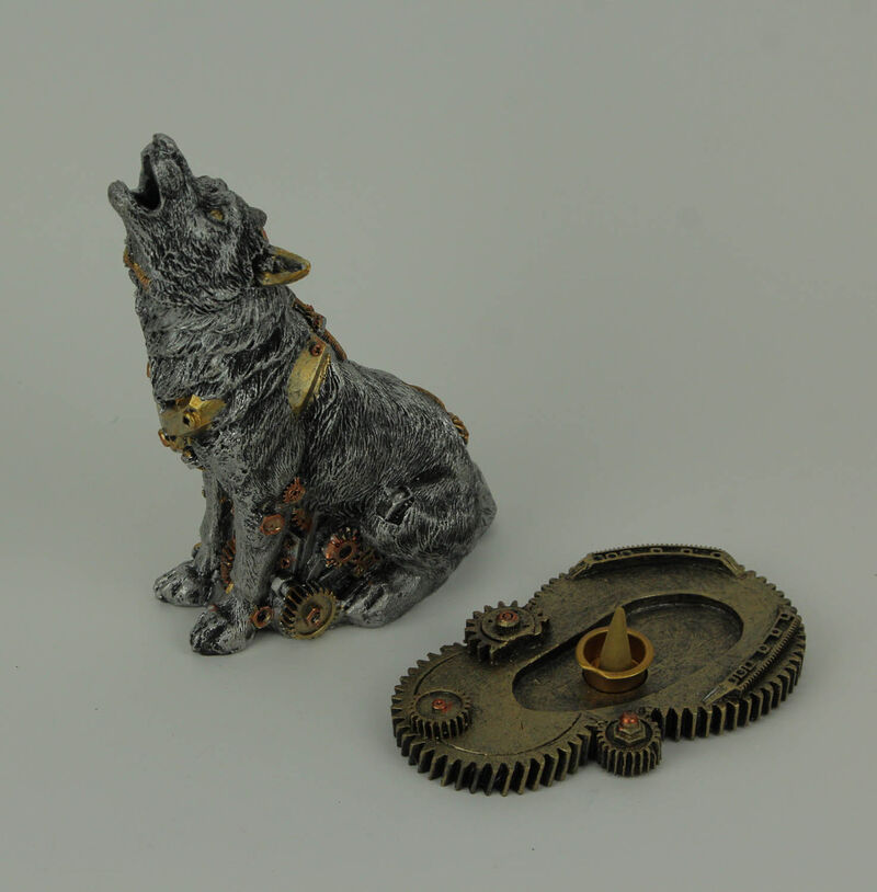 Mechanical Steampunk Howling Wolf Cyborg Dog Statue image number 1