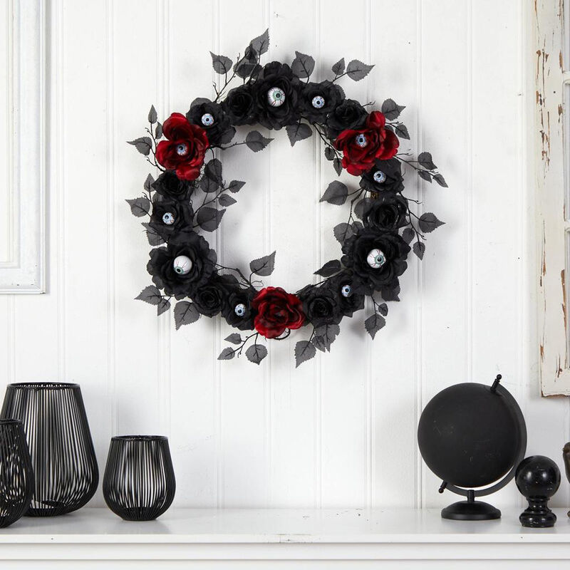 Nearly Natural 24-in Eyeball Rose Halloween Artificial Wreath