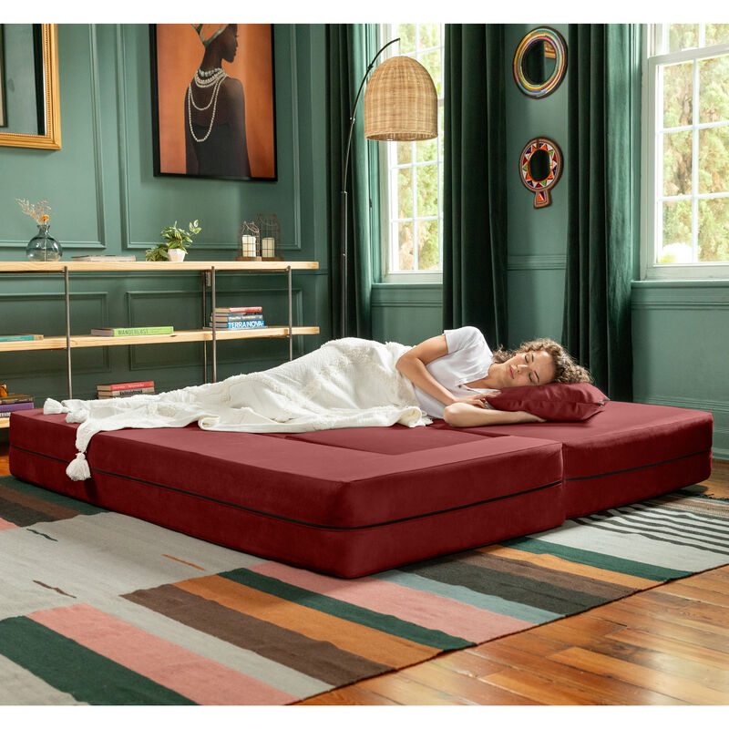 Jaxx Zipline Convertible Sleeper Sofa & Three Ottomans / California King-Size Bed, Textured Microvelvet