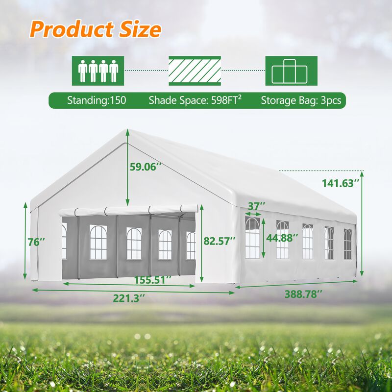 20x32 FT Party Tent with 3 Storage Bags & Removable Sidewalls, Outdoor Canopy Gazebo image number 3